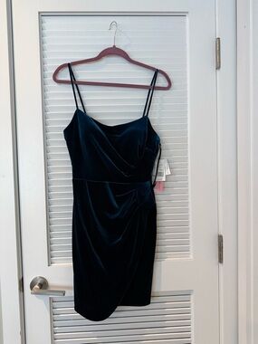 Aqua Midnight Blue Velvet Spaghetti-Strap Mini Dress